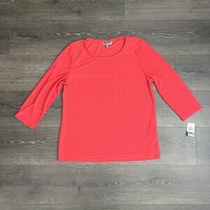 JM Collection Size Large Orange Top Stretch Texture 3/4 Sleeve NWT Slinky‎